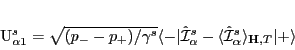 \begin{displaymath}
{\mathcal U^s_{\alpha1}}=\sqrt{(p_--p_+)/\gamma^s}\langle-...
...hat \mathcal I^s_{\alpha}\rangle_{\mathbf %
H,T}\vert+\rangle
\end{displaymath}